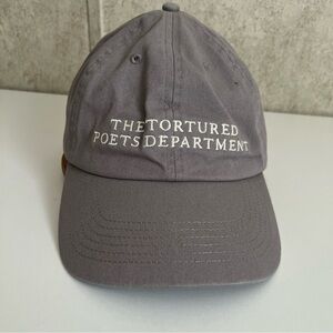 Taylor Swift Tortured Poets Department Gray Baseball Cap with White Embroidery